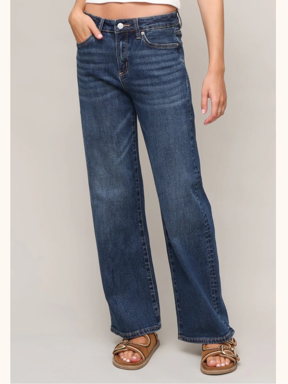 High-Rise Wide Leg Jeans in Dark Blue Wash